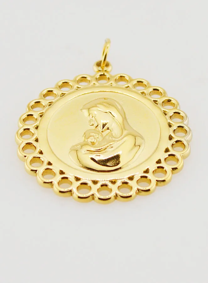 Virgin and Child Medal Golden Stainless Steel - 25mm (pic 2)