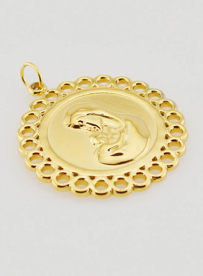 Virgin and Child Medal Golden Stainless Steel - 25mm (pic 3)