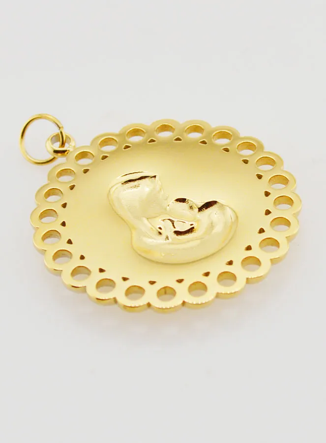 Virgin and Child Medal Golden Stainless Steel - 25mm (pic 4)