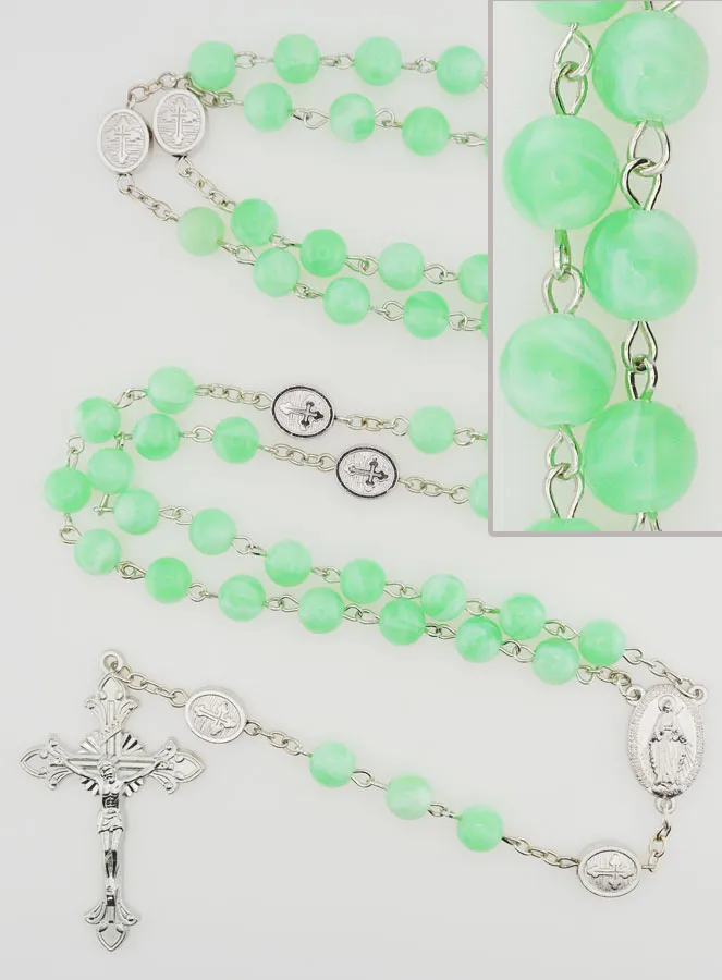 Miraculous Medal Rosary - Green (pic 1)