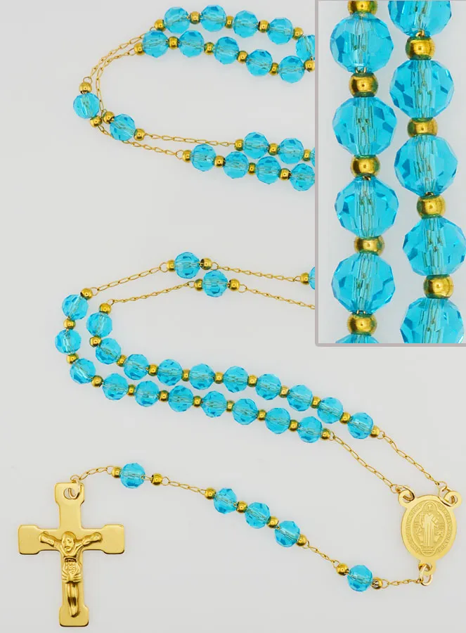 Rosary Medal of Saint Benedict in Stainless Steel - Turquoise (pic 1)