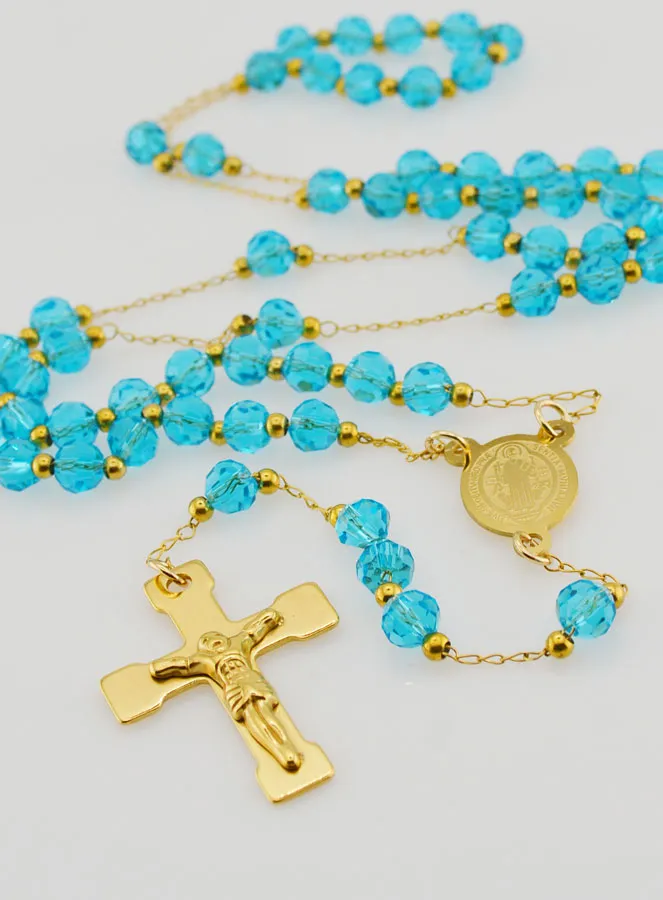 Rosary Medal of Saint Benedict in Stainless Steel - Turquoise (pic 2)