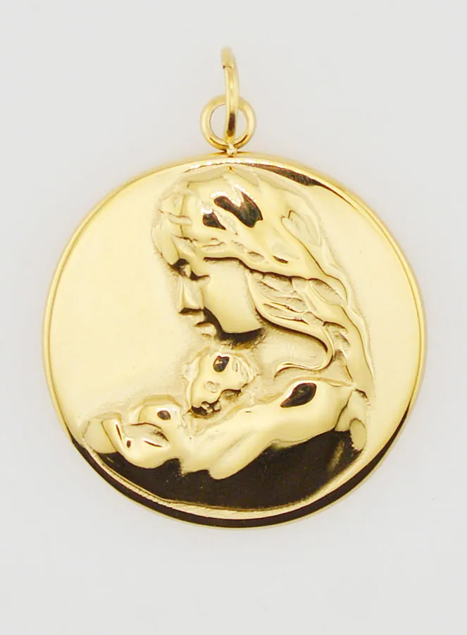 Virgin Mary and Child Medal Golden Stainless Steel - 20mm (pic 1)