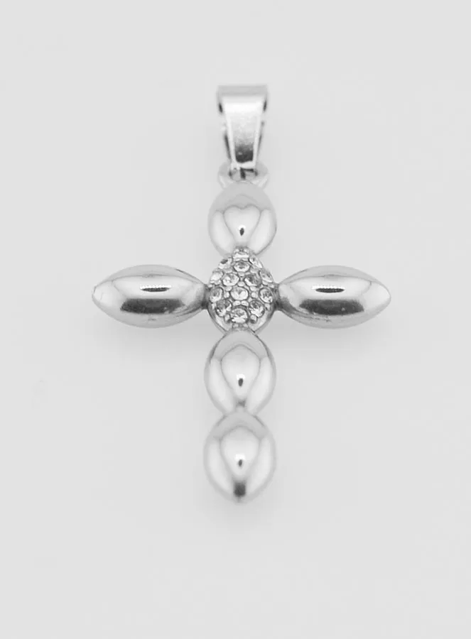 Cross Pendant Stainless Steel and Zirconia - 25mm (pic 2)