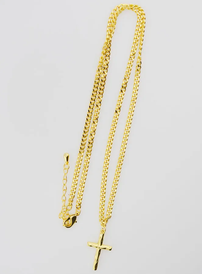 Religious Necklace Hammered Cross - Golden (pic 2)