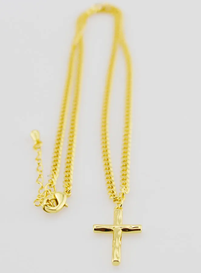 Religious Necklace Hammered Cross - Golden (pic 3)