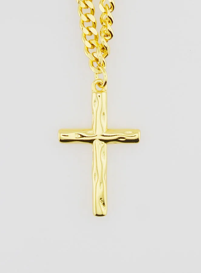 Religious Necklace Hammered Cross - Golden (pic 4)