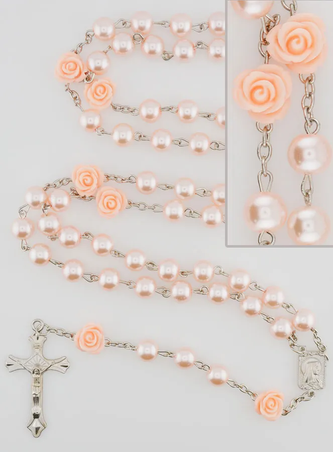 Lourdes Rosary Mother-of-Pearl Beads and Roses (pic 1)