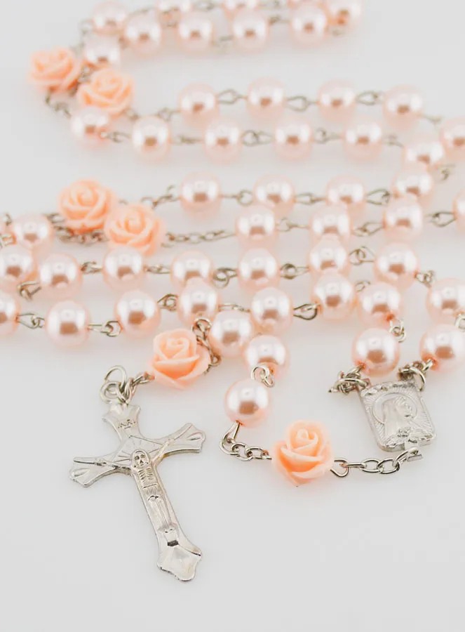 Lourdes Rosary Mother-of-Pearl Beads and Roses (pic 2)