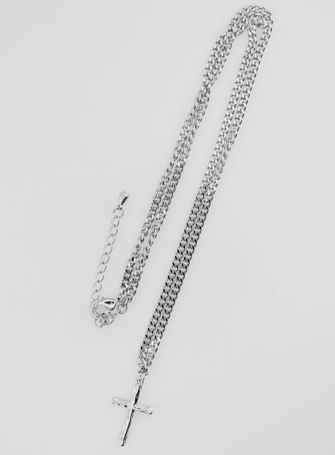 Religious Necklace Hammered Cross - Stainless steel (pic 1)