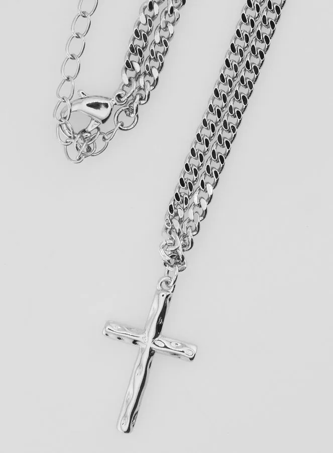 Religious Necklace Hammered Cross - Stainless steel (pic 4)