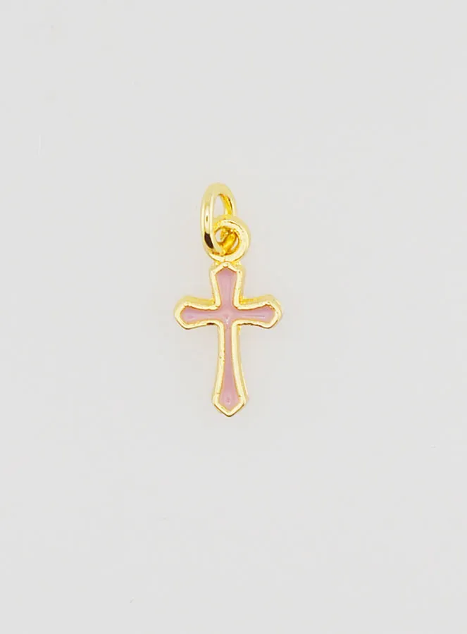 Charm Pendant Cross 10mm - Pink (pic 1)