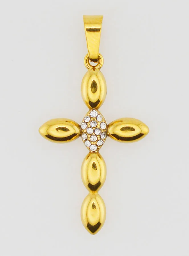 Cross Pendant in Golden Stainless Steel and Zirconia  - 25mm (pic 1)