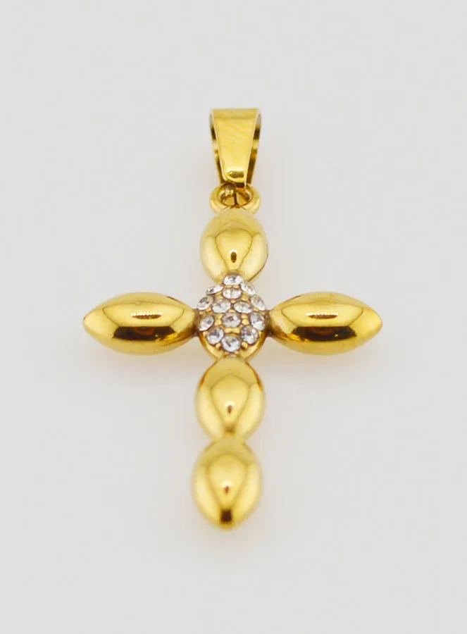 Cross Pendant in Golden Stainless Steel and Zirconia  - 25mm (pic 2)