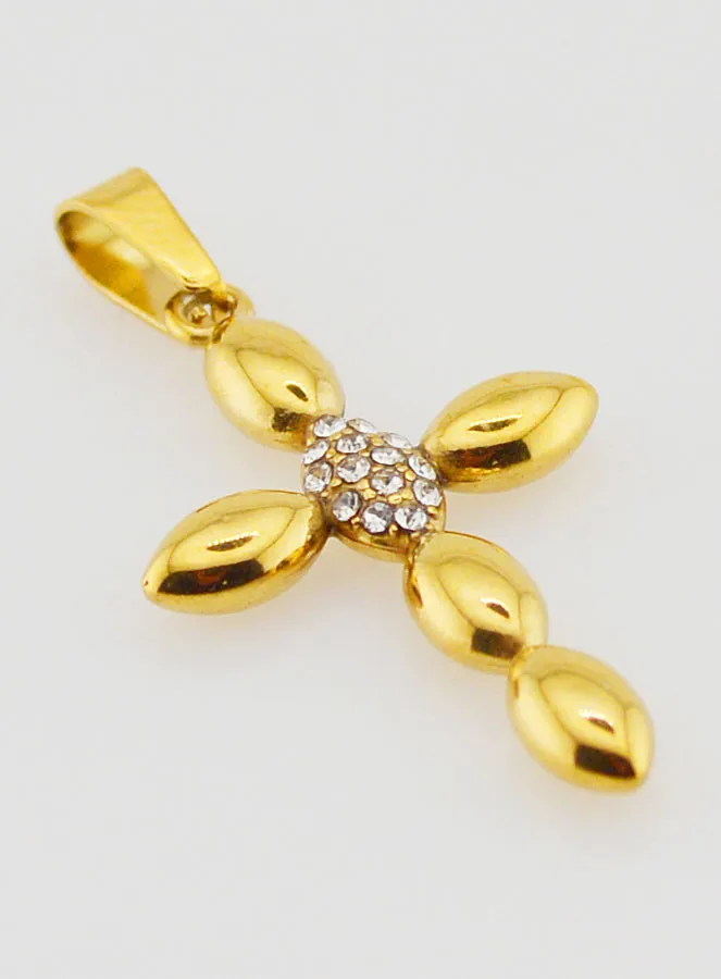 Cross Pendant in Golden Stainless Steel and Zirconia  - 25mm (pic 3)