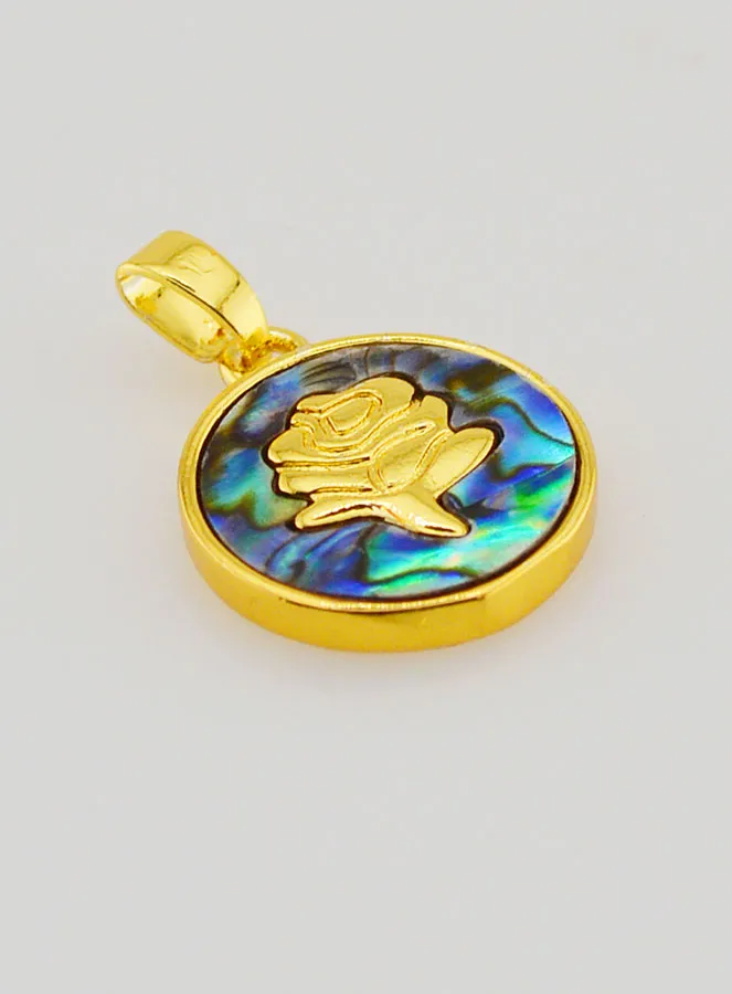 Abalone Shell Medal with Rose - 14mm (pic 3)