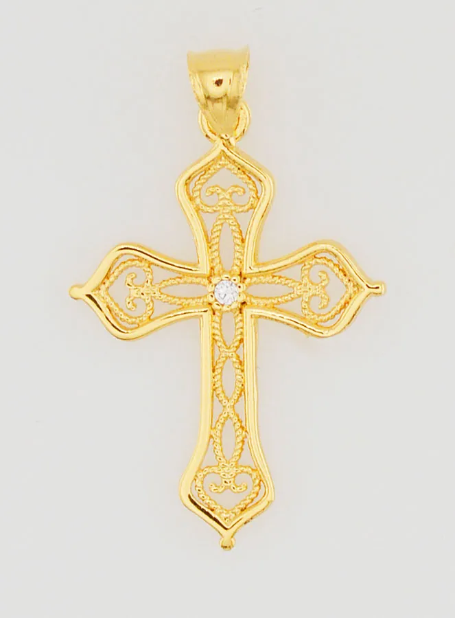 Gold-Plated Pendant Openwork Cross with Arabesques - 20mm (pic 1)