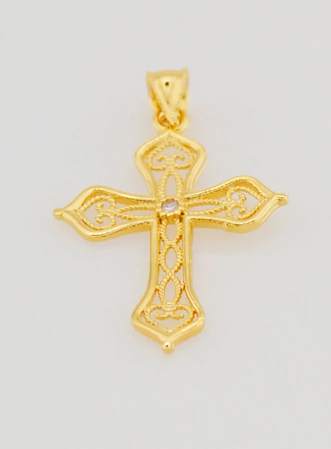 Gold-Plated Pendant Openwork Cross with Arabesques - 20mm (pic 2)