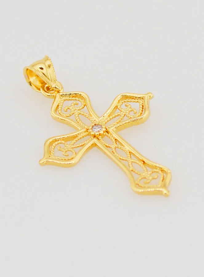 Gold-Plated Pendant Openwork Cross with Arabesques - 20mm (pic 3)