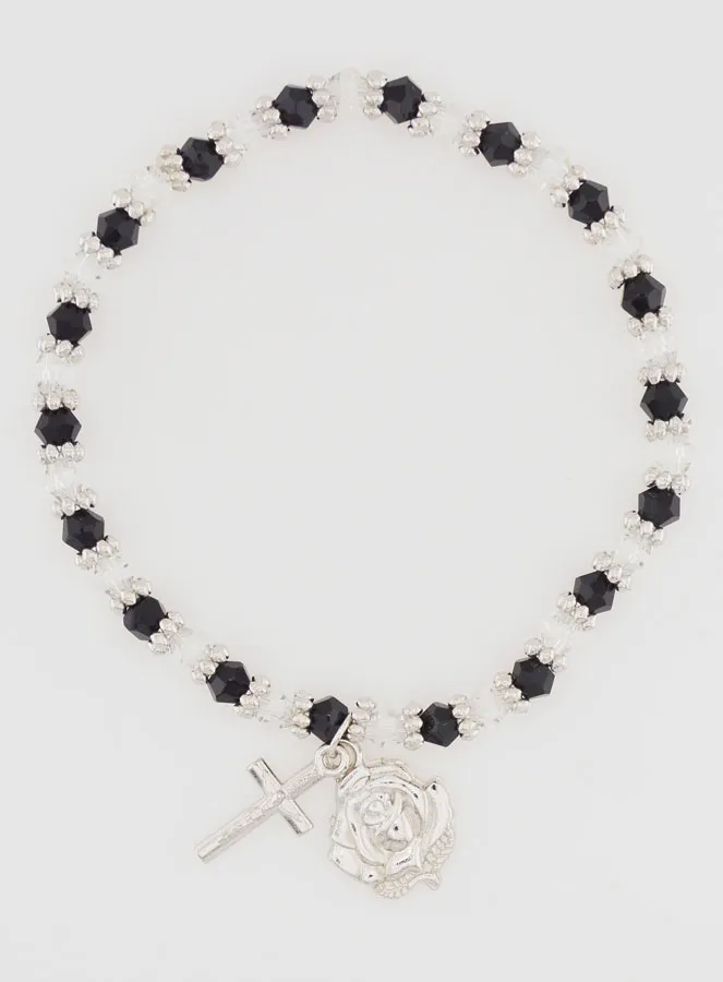 Religious Bracelet Black and Transparent Beads (pic 1)