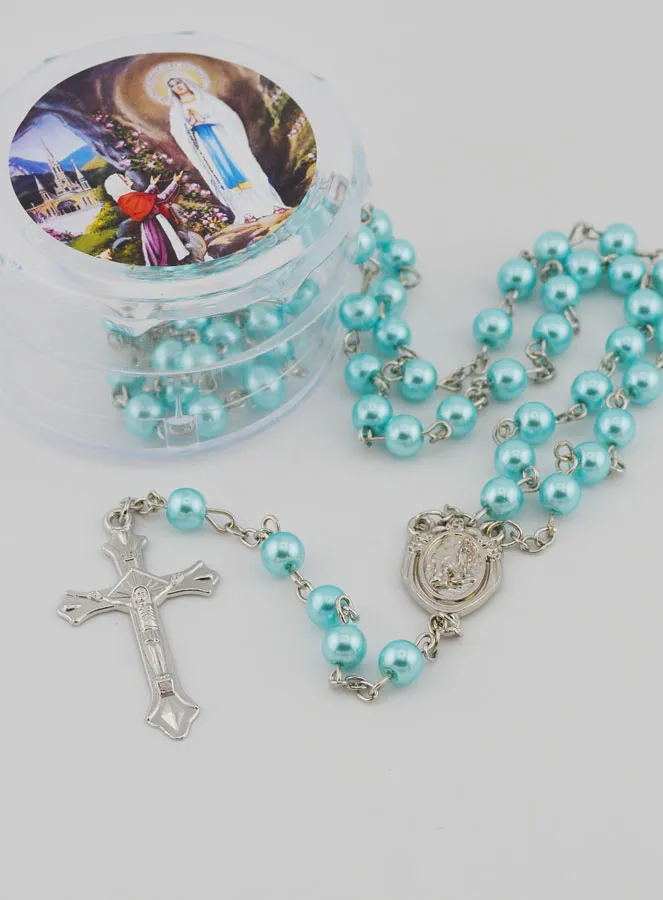 Lourdes Rosary with Blue Mother-of-Pearl Beads - Gift Box (pic 2)