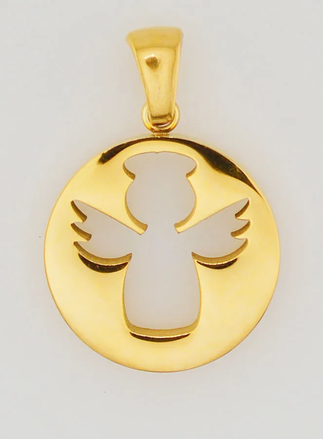Openwork Guardian Angel Medal in Golden Stainless Steel - 18mm (pic 1)