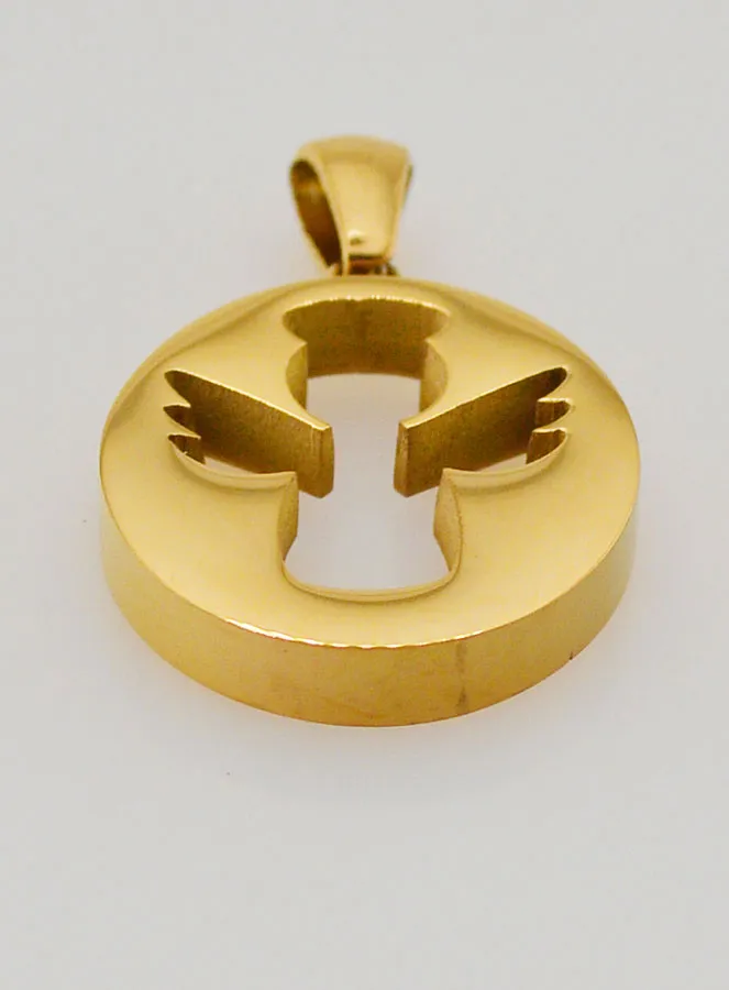 Openwork Guardian Angel Medal in Golden Stainless Steel - 18mm (pic 2)