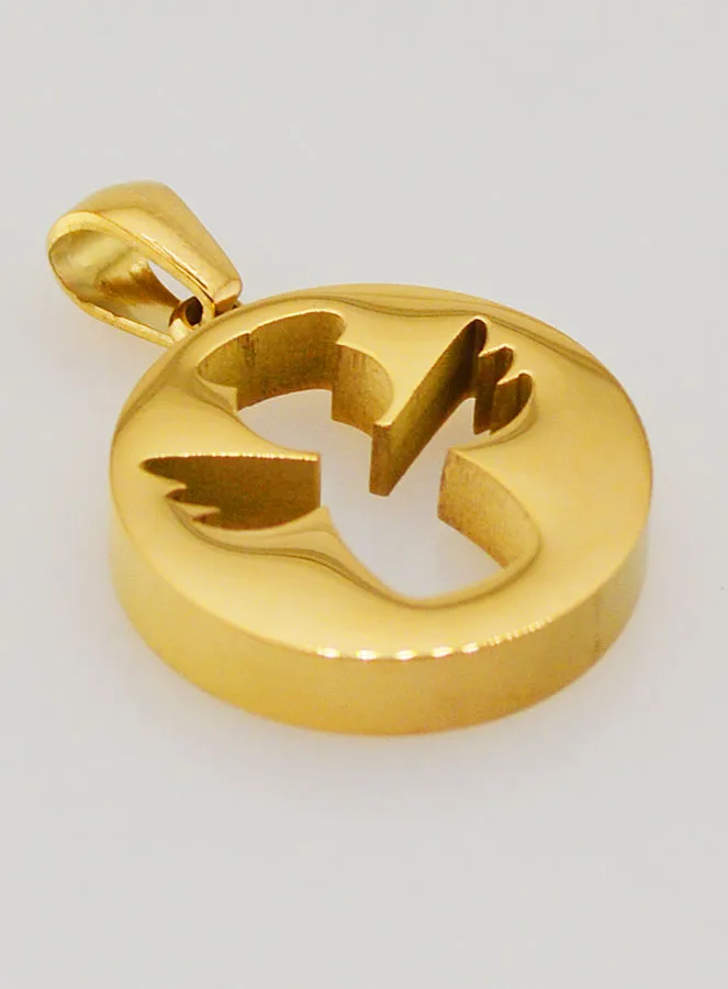 Openwork Guardian Angel Medal in Golden Stainless Steel - 18mm (pic 3)