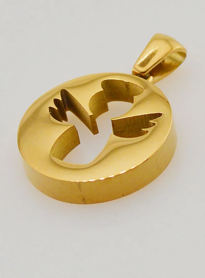 Openwork Guardian Angel Medal in Golden Stainless Steel - 18mm (pic 4)