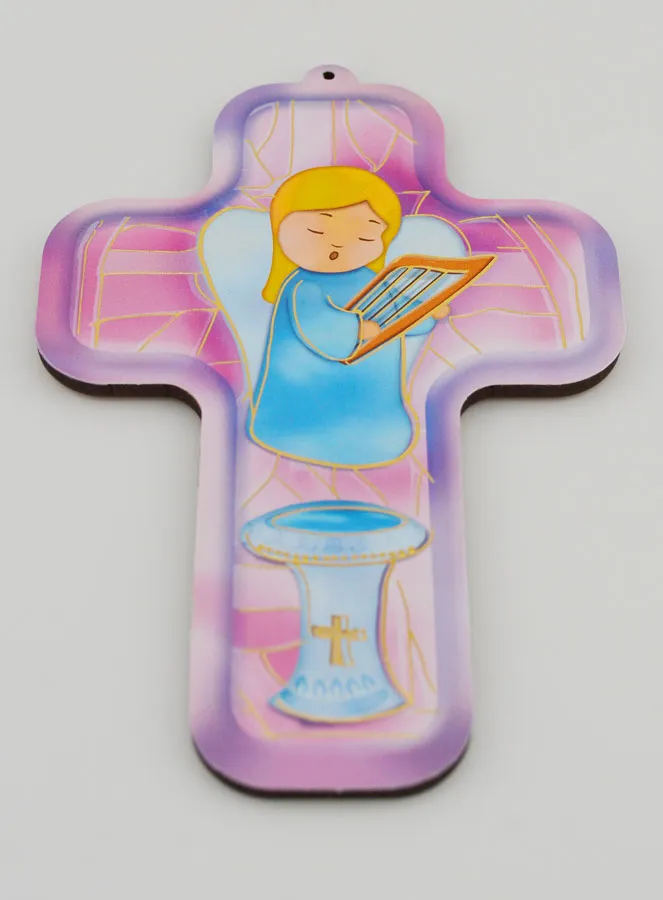 Child Wooden Cross - Ange à la Harpe (pic 2)