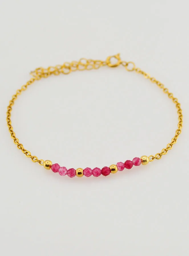 Stainless Steel Bracelet with Pink Calcedony (pic 2)