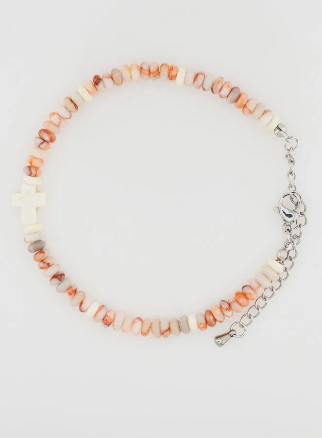 Bracelet Cross and Pink Granite Stones (pic 1)