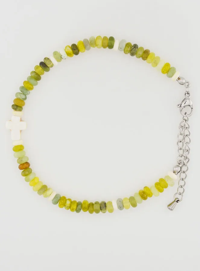 Bracelet with Cross and Green Stones (pic 1)