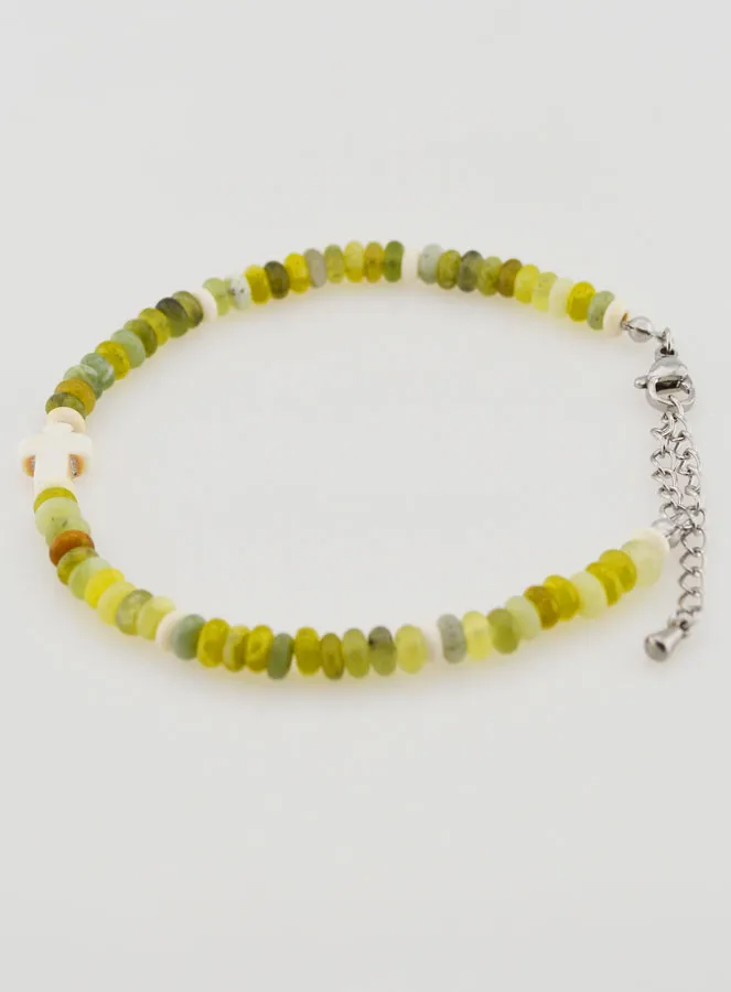 Bracelet with Cross and Green Stones (pic 2)