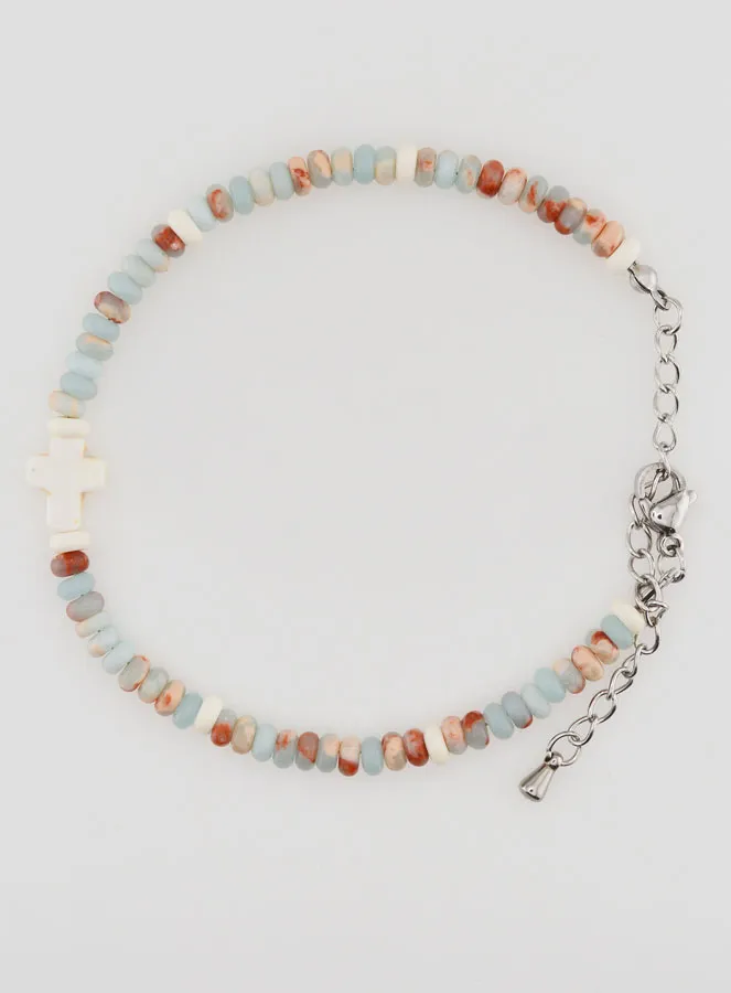 Bracelet with Cross and Stones in Pastel Shades (pic 1)