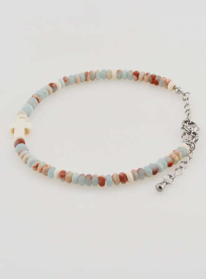 Bracelet with Cross and Stones in Pastel Shades (pic 2)