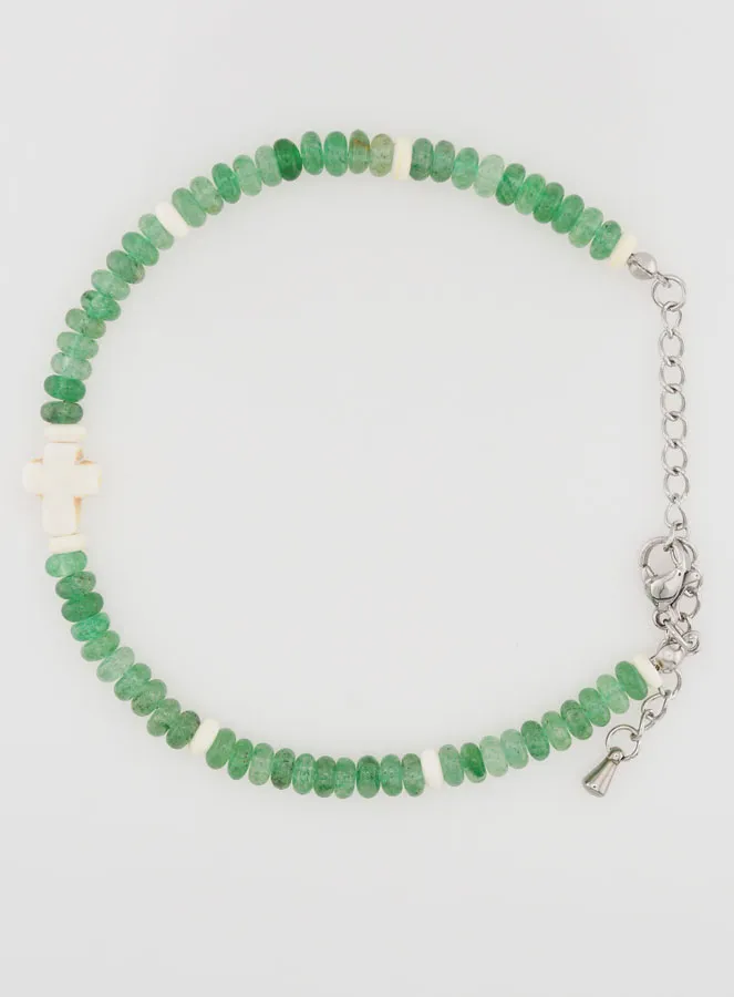 Bracelet with Cross and Green Glass Stones (pic 1)