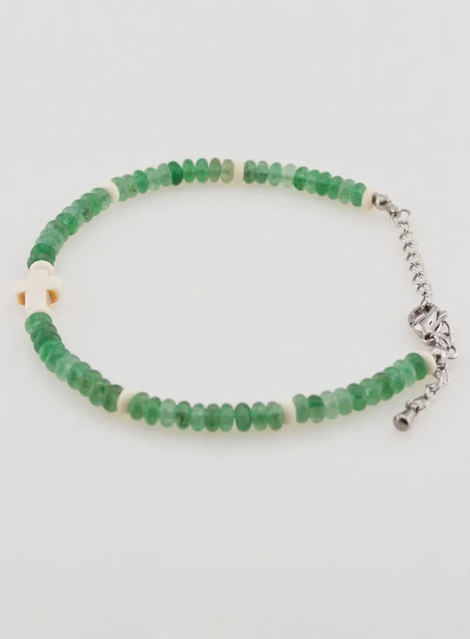 Bracelet with Cross and Green Glass Stones (pic 2)