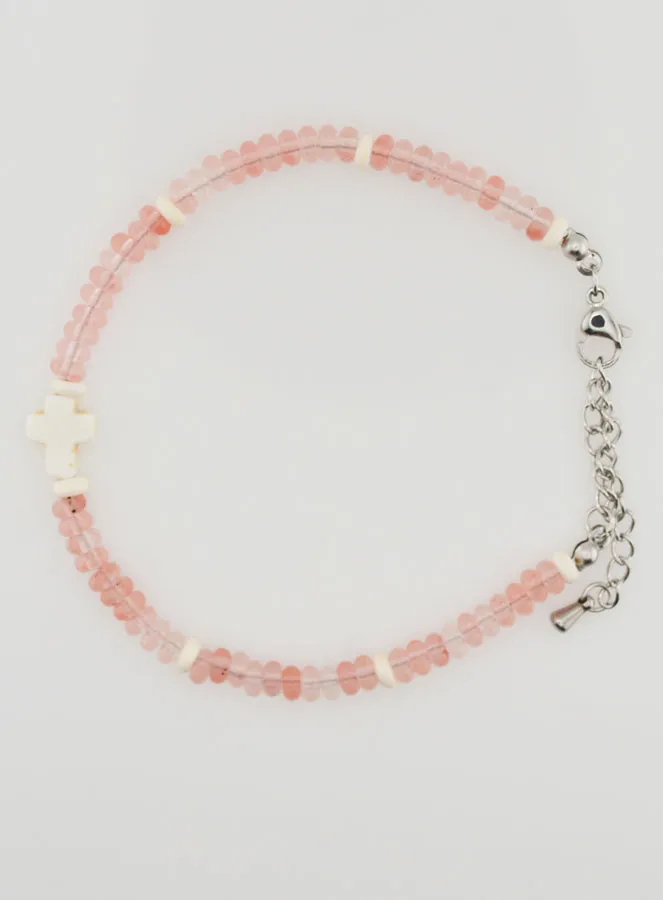Bracelet with Cross and Pink Glass Stones (pic 1)