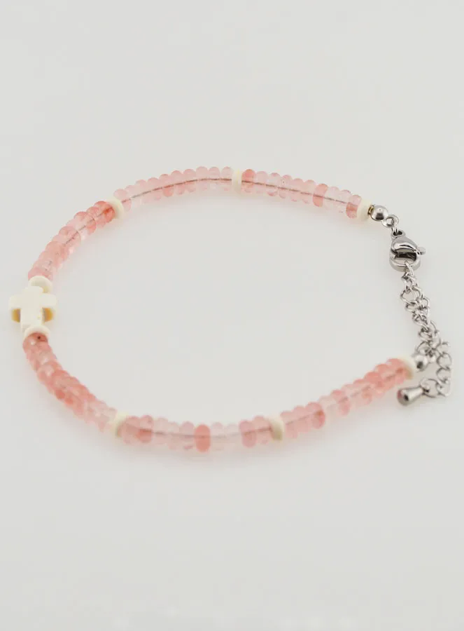 Bracelet with Cross and Pink Glass Stones (pic 2)