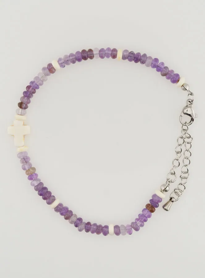 Bracelet with Cross and Purple Glass Beads (pic 1)
