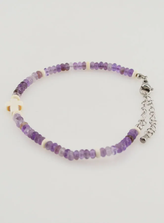 Bracelet with Cross and Purple Glass Beads (pic 2)