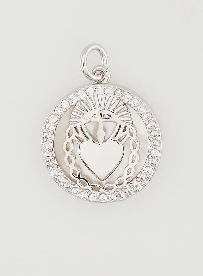 Ex Voto Medal Mother of Pearl and Rhinestones - 16mm (pic 1)