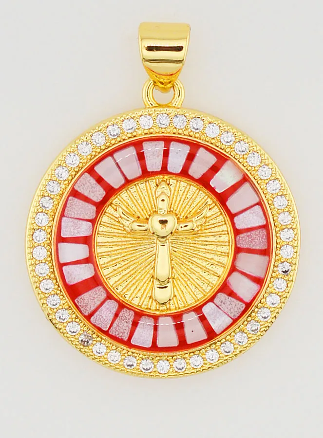 Medal with Cross and Red Enamel - 22mm (pic 1)