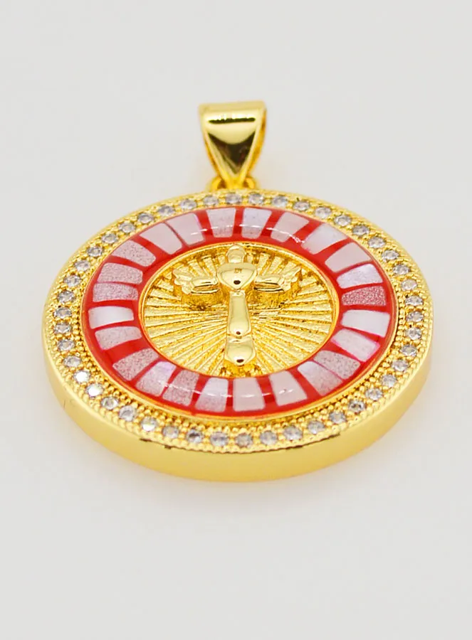 Medal with Cross and Red Enamel - 22mm (pic 2)