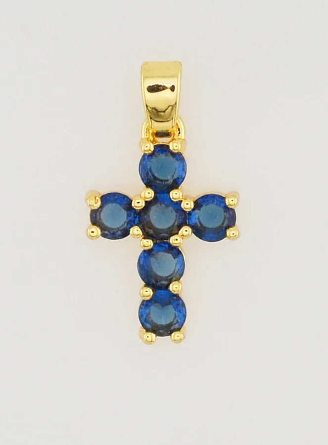 Cross Pendant with Zircons - Blue (pic 1)