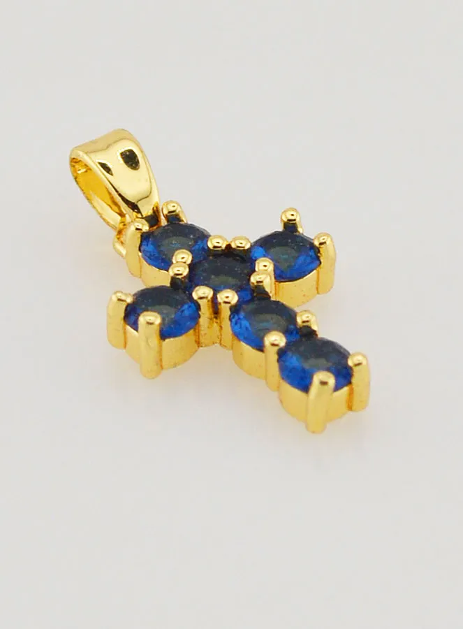 Cross Pendant with Zircons - Blue (pic 3)