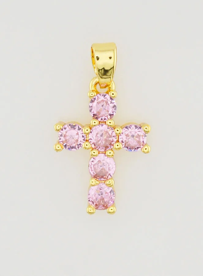 Cross Pendant with Zircons - Pink (pic 1)