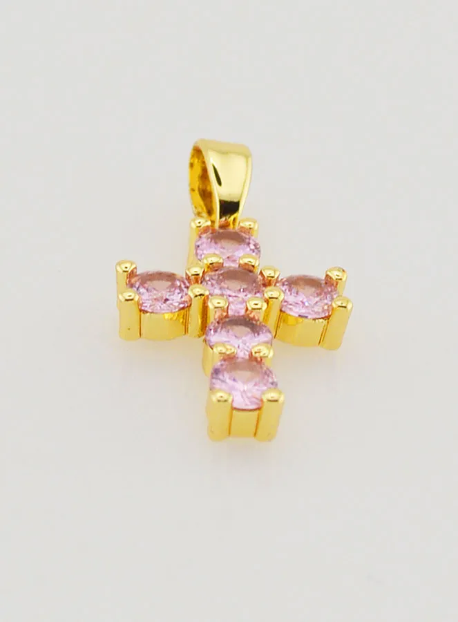Cross Pendant with Zircons - Pink (pic 2)