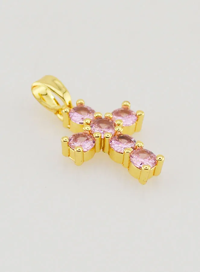 Cross Pendant with Zircons - Pink (pic 3)
